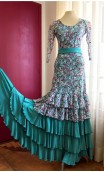 Green Top & Skirt Flamenco Set w/Printed Lace