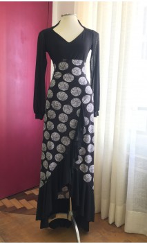 Black w/Grey Polka-dots Flamenco Skirt w/Ruffle