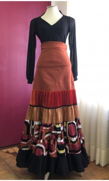Rust & Black Color Canastera Flamenco Skirt