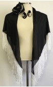 Black & White Shawl, Earring & Flower Set