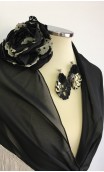 Black & White Shawl, Earring & Flower Set