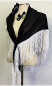 Black & White Shawl, Earring & Flower Set