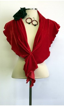Conjunto Rojo y Negro Pañuelo de Terciopelo, Pendientes y Flor