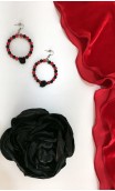 Red & Black Velvet Scarf, Earring & Flower Set
