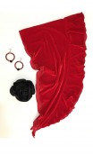 Red & Black Velvet Scarf, Earring & Flower Set