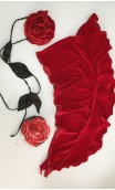 Red Velvet Scarf, Flower for Hair & Flower Apliqué Set