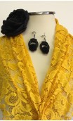 Yellow & Black Scarf, Flower & Earrings Flamenco Set