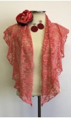 Salmon Lace Scarf, Earrings & Flower for Hair