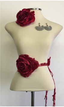 Dark Rose & Grey Earrings, Flower for Hair & Flower Apliqué Set