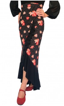 Black Floral Agnes 1 Ruffle Flamenco Skirt
