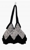 Grey & Black Crochet Bag w/Flowers