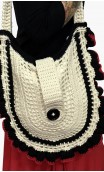 Bolso en Crochet Beige Claro y Negro c/ Volantes