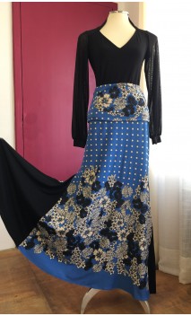 Blue Floral Flamenco Skirt w/Panels