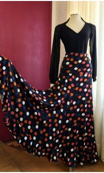 Black w/Polka-dots Godet Flamenco Skirt
