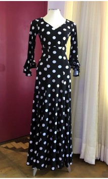 Black w/Polka-dots Flamenco Top & Godet Skirt Set
