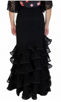 Black Lace Cádiz 6 Ruffles Flamenco Skirt