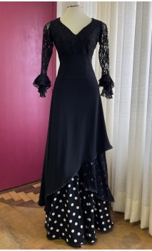 Falda Flamenca Negra y Blanca c/Encajes