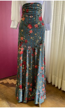 Floral Turquoise Godet Flamenco Skirt