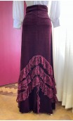 Burgundy Velvet Flamenco Skirt w/Lace Ruffles