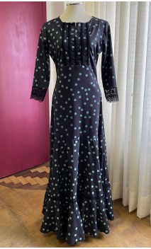 Black w/Green Polka-dots Godet Flamenco Dress
