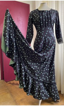 Black w/Green Polka-dots Godet Flamenco Dress