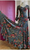 Vestido Flamenco Turquesa Floral Godê
