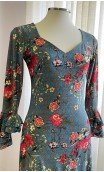 Turquoise Floral Godet Flamenco Dress