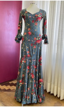 Vestido Flamenco Turquesa Floral Godet