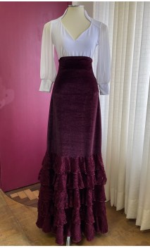 Burgundy Flamenco Skirt w/Lace Ruffles