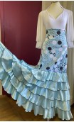 Light Blue w/Polka-dots Flamenco Skirt 5 Ruffles