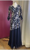 Black Floral Flamenco Godet Dress