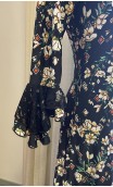 Black Floral Flamenco Godet Dress