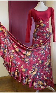 Floral Red Godet Flamenco Skirt