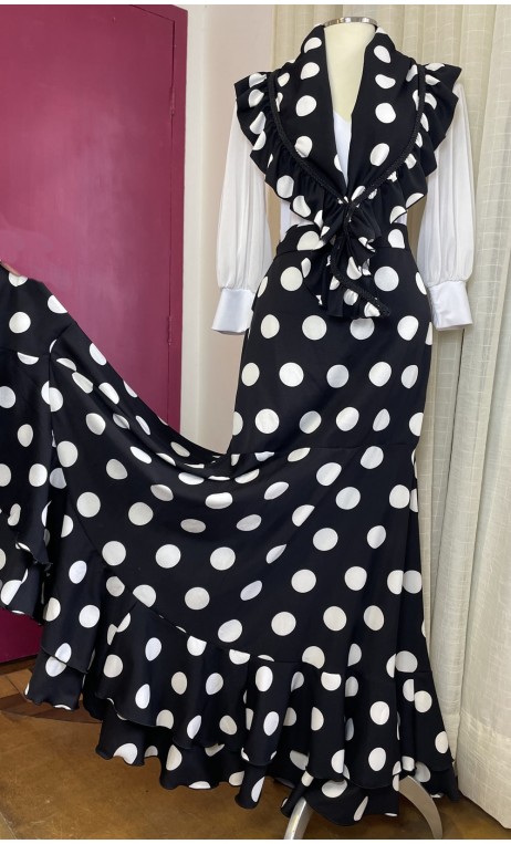 Black w/ White Polka-dots Wrap Over Flamenco Skirt w/Scarf