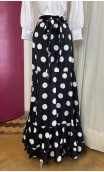 Black w/ White Polka-dots Wrap Over Flamenco Skirt w/Scarf