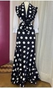 Black w/ White Polka-dots Wrap Over Flamenco Skirt w/Scarf