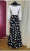 Black w/ White Polka-dots Wrap Over Flamenco Skirt w/Scarf