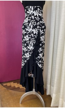 Falda Flamenca Negra c/Blanco Floral c/Volante