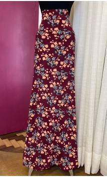 Burgundy Floral Flamenco Skirt w/Panels