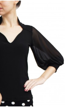 Blusa Barcelona Lisa com Manga de Tule